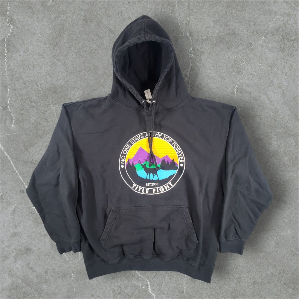 Title Fight Hoodie Men XL Black Graphic Band Sweatshirt Mountain Deer Polo Sport